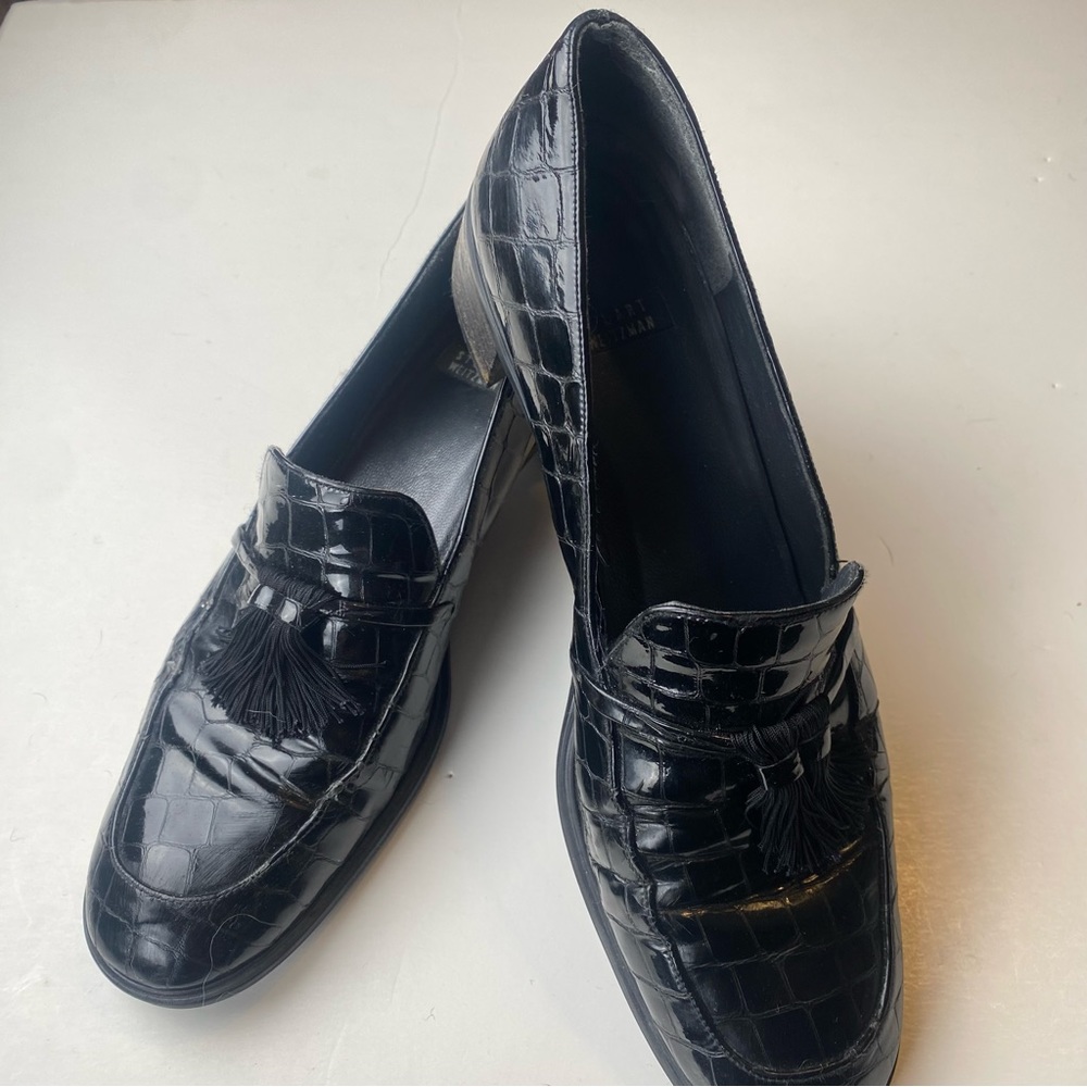 Vintage Stuart Weitzman Crocodile Leather Black Tassel Loafer Size 7.5 AA